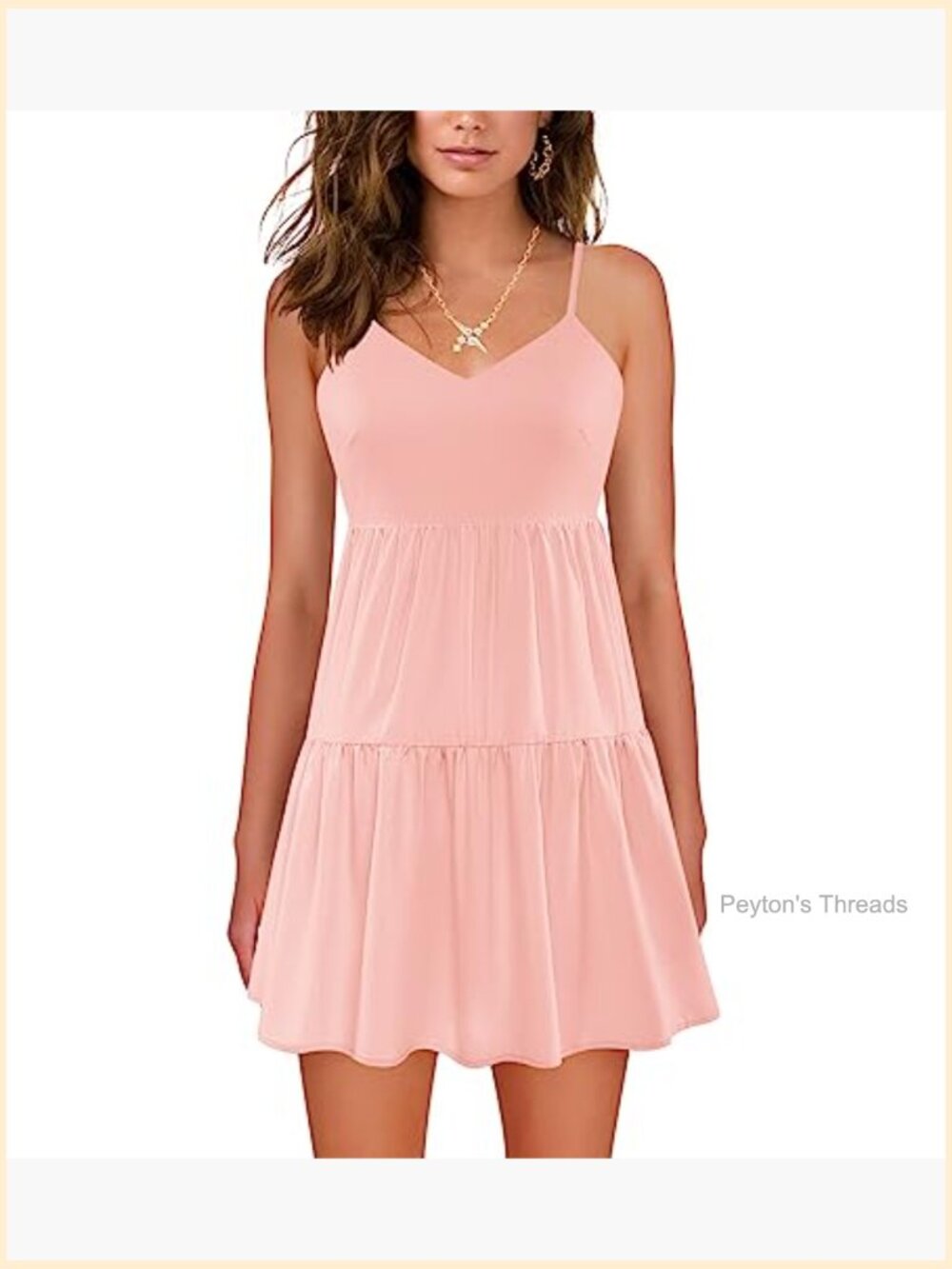 Flowy V-Neck Spaghetti Strap Tiered Mini Swing Skater Dress - Picture 3 of 7